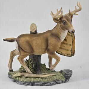 ROYAL CROWN 1984 Arnart Imports Deer Buck Ceramic Figurine J. Byron W/ COA Tag